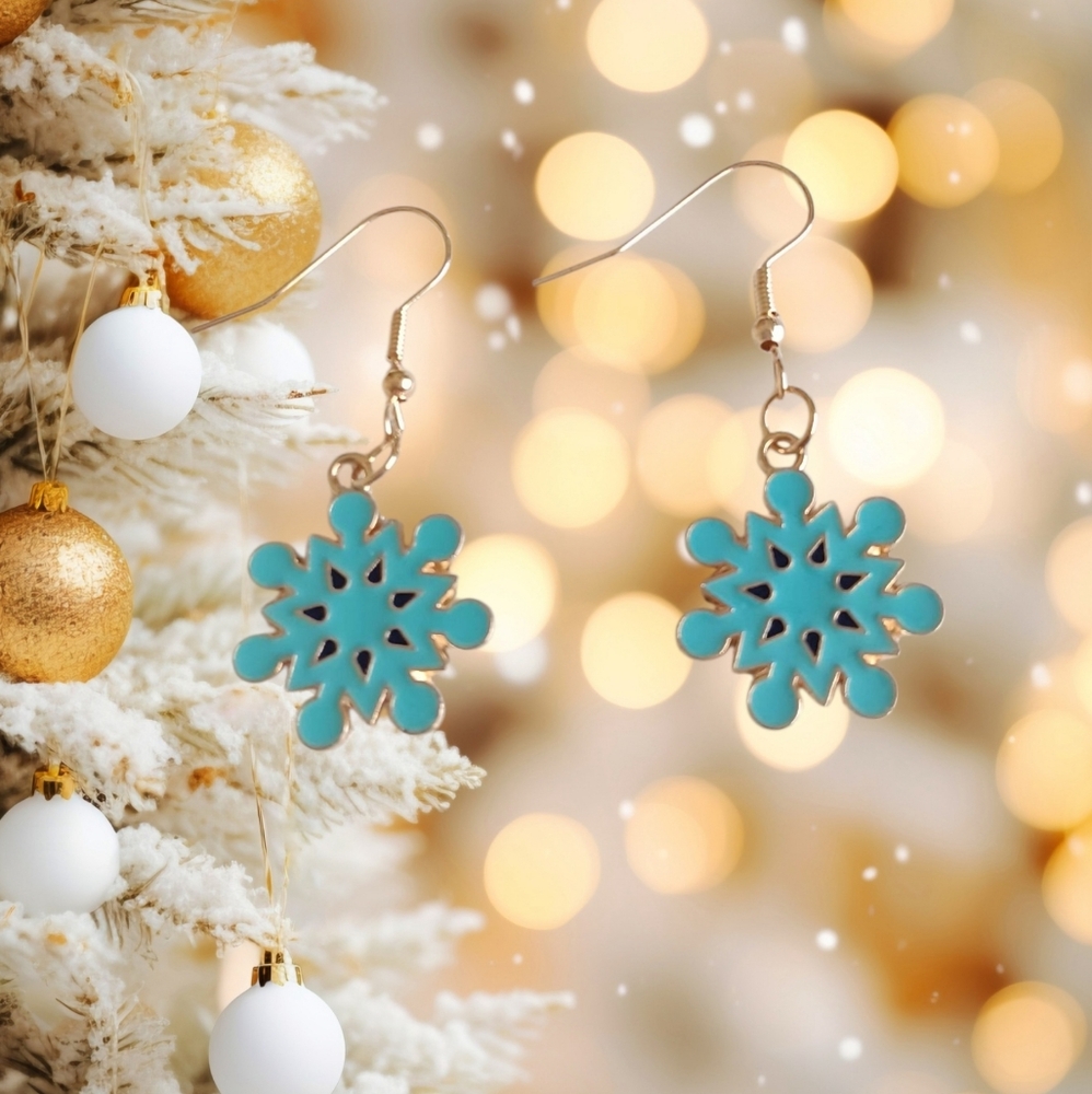Blue Sector Plates Snowflake Earrings